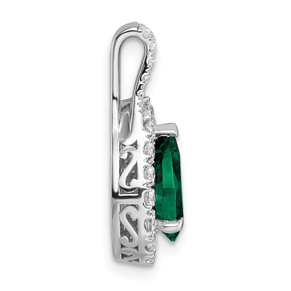 14k White Gold 14KW Lab Grown VS/SI FGH Diamond and Created Emerald Pear Pendant