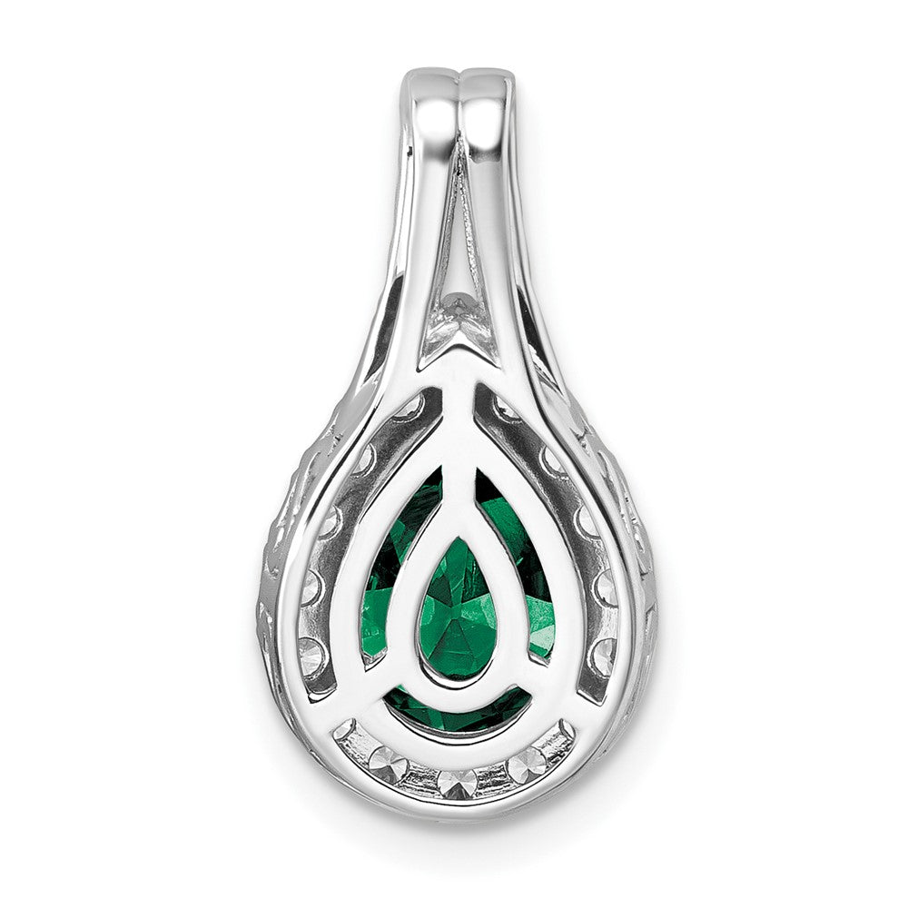 14k White Gold 14KW Lab Grown VS/SI FGH Diamond and Created Emerald Pear Pendant