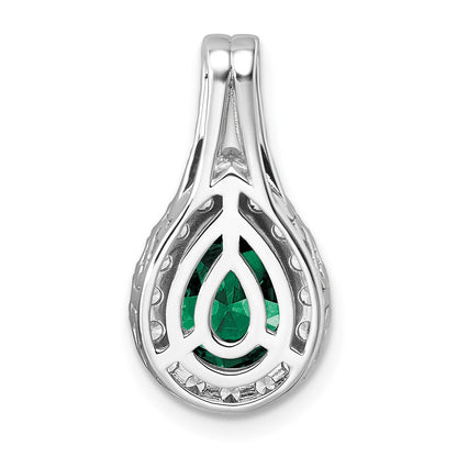 14k White Gold 14KW Lab Grown VS/SI FGH Diamond and Created Emerald Pear Pendant