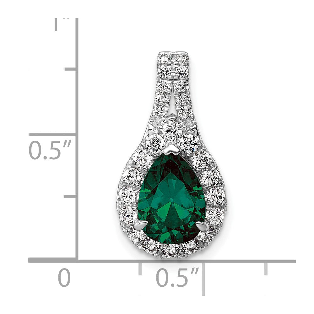 14k White Gold 14KW Lab Grown VS/SI FGH Diamond and Created Emerald Pear Pendant