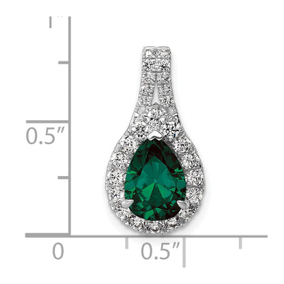 14k White Gold 14KW Lab Grown VS/SI FGH Diamond and Created Emerald Pear Pendant