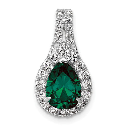 14k White Gold 14KW Lab Grown VS/SI FGH Diamond and Created Emerald Pear Pendant