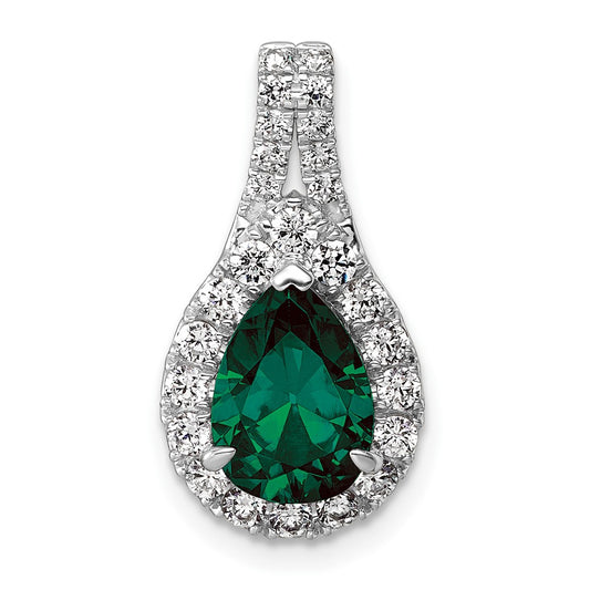 14k White Gold 14KW Lab Grown VS/SI FGH Diamond and Created Emerald Pear Pendant