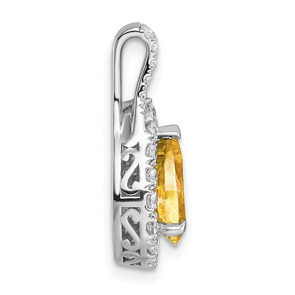 14k White Gold 14KW Lab Grown VS/SI FGH Dia and Citrine Pear Complete Pendant