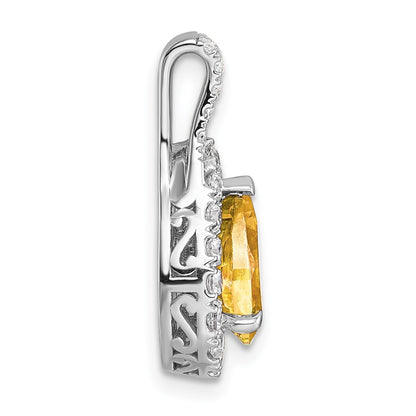 14k White Gold 14KW Lab Grown VS/SI FGH Dia and Citrine Pear Complete Pendant