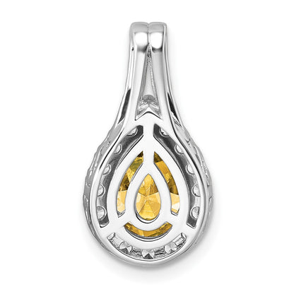 14k White Gold 14KW Lab Grown VS/SI FGH Dia and Citrine Pear Complete Pendant