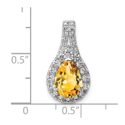 14k White Gold 14KW Lab Grown VS/SI FGH Dia and Citrine Pear Complete Pendant