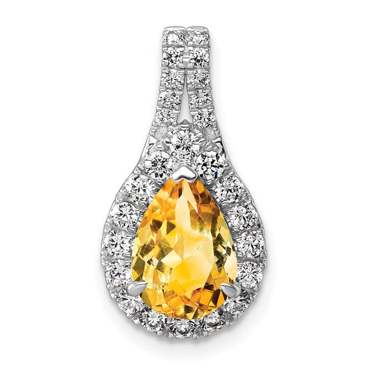14k White Gold 14KW Lab Grown VS/SI FGH Dia and Citrine Pear Complete Pendant
