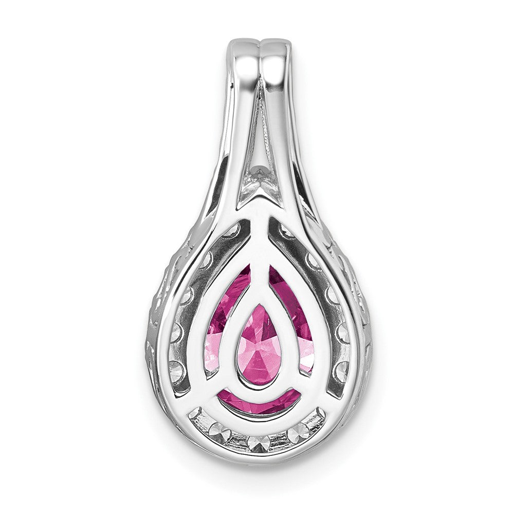 14k White Gold 14KW Lab Grown VS/SI FGH Diamond and Created Pink Sapphire Pear Pendant