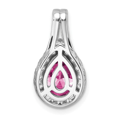 14k White Gold 14KW Lab Grown VS/SI FGH Diamond and Created Pink Sapphire Pear Pendant
