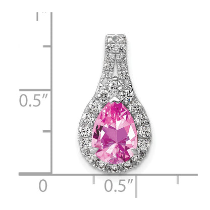14k White Gold 14KW Lab Grown VS/SI FGH Diamond and Created Pink Sapphire Pear Pendant