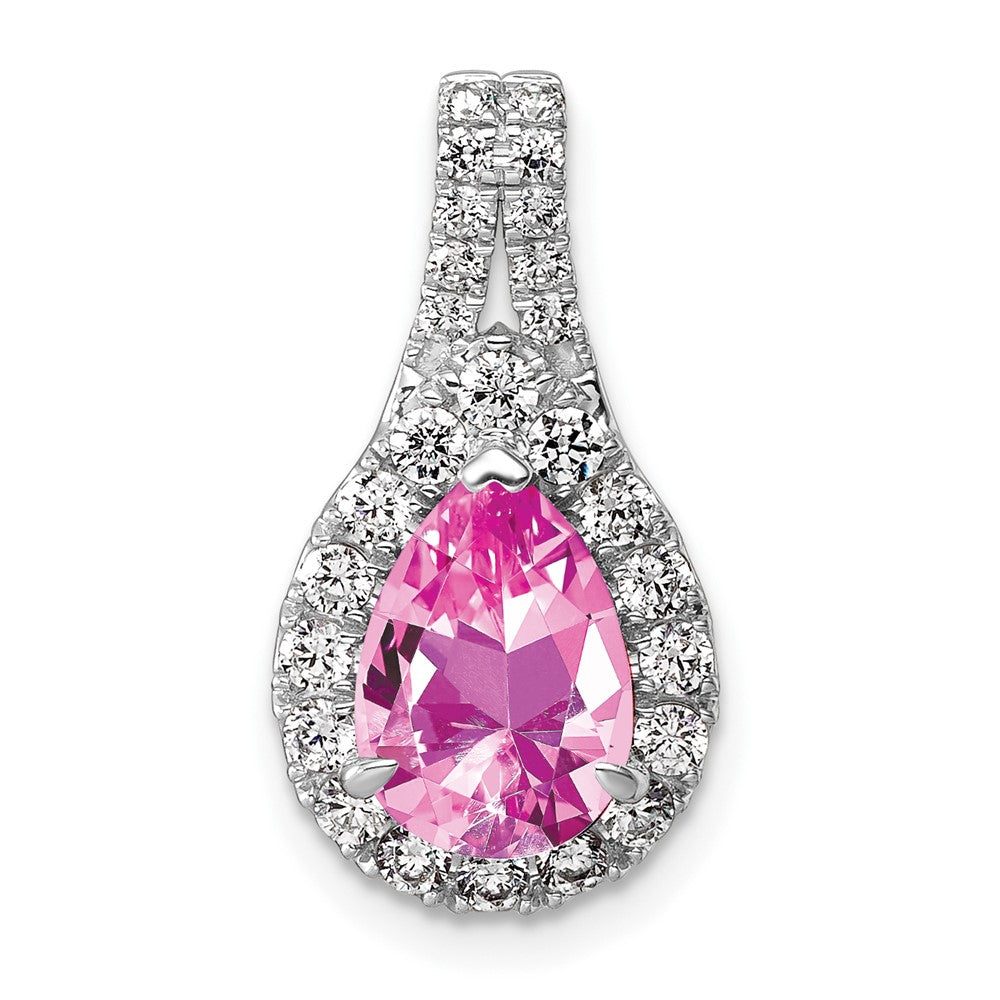 14k White Gold 14KW Lab Grown VS/SI FGH Diamond and Created Pink Sapphire Pear Pendant