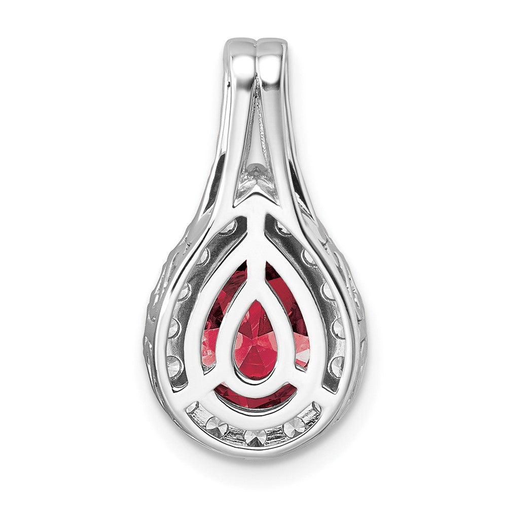 14k White Gold 14KW Lab Grown VS/SI FGH Diamond and Created Ruby Pear Pendant