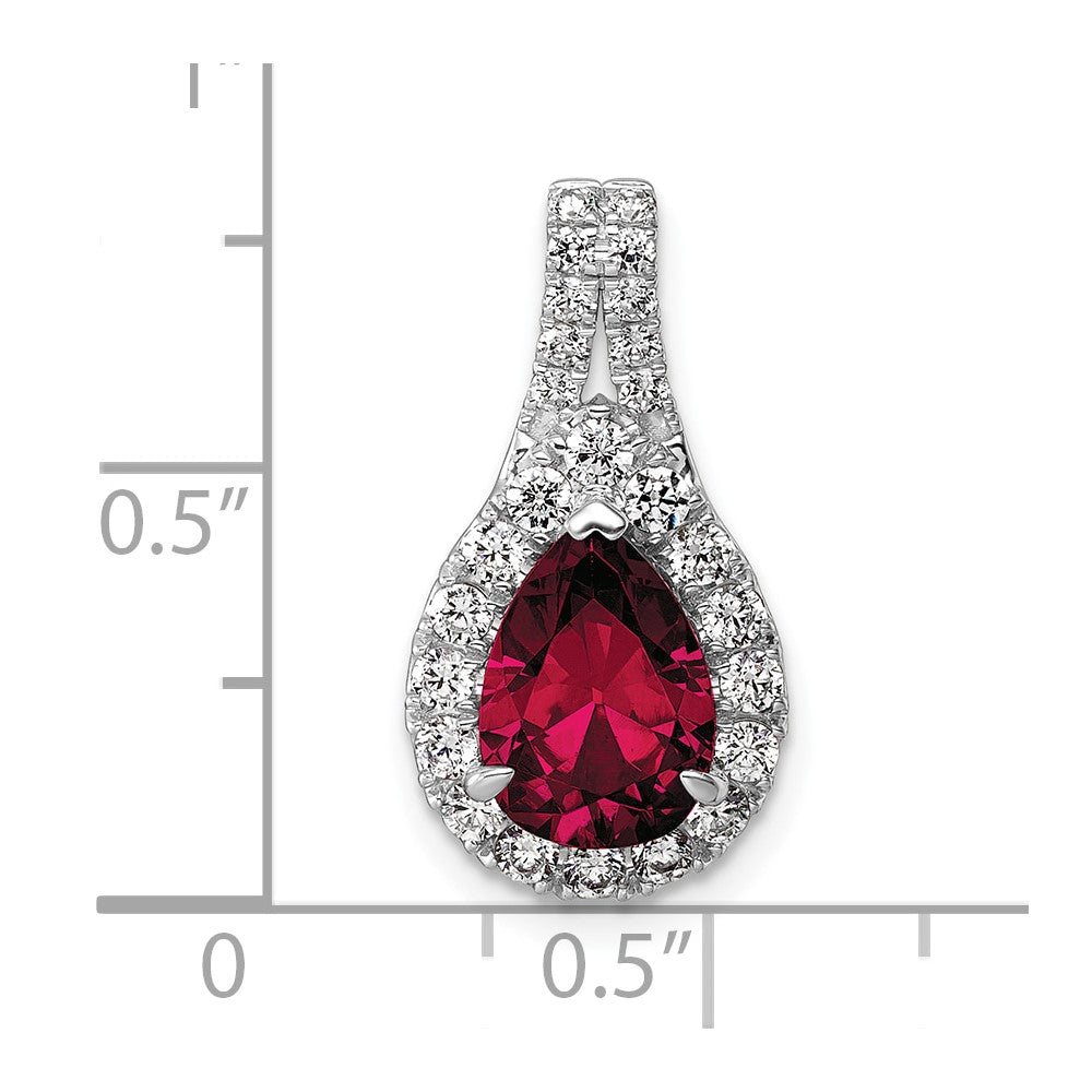 14k White Gold 14KW Lab Grown VS/SI FGH Diamond and Created Ruby Pear Pendant