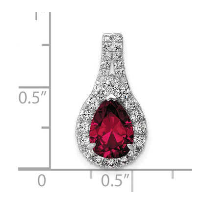 14k White Gold 14KW Lab Grown VS/SI FGH Diamond and Created Ruby Pear Pendant