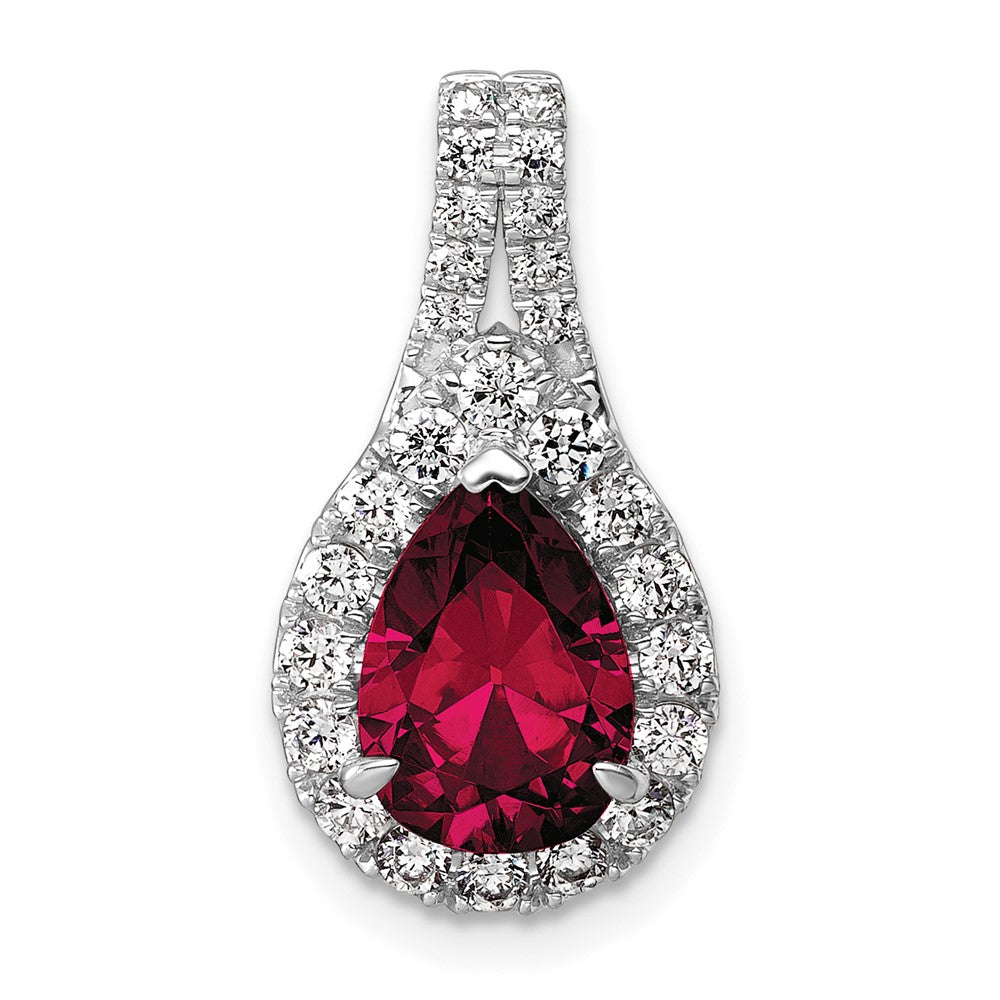 14k White Gold 14KW Lab Grown VS/SI FGH Diamond and Created Ruby Pear Pendant
