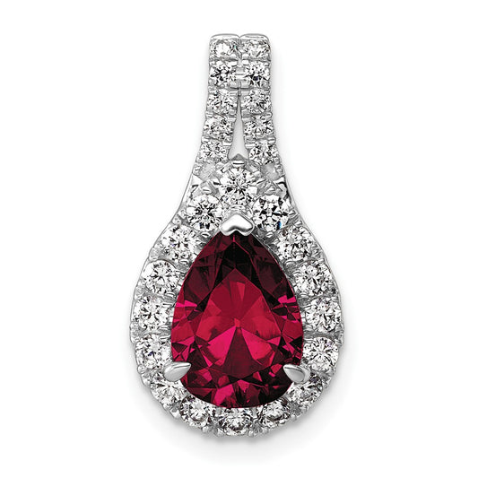14k White Gold 14KW Lab Grown VS/SI FGH Diamond and Created Ruby Pear Pendant
