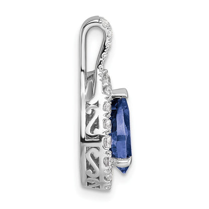 14k White Gold 14KW Lab Grown VS/SI FGH Diamond and Created Sapphire Pear Pendant