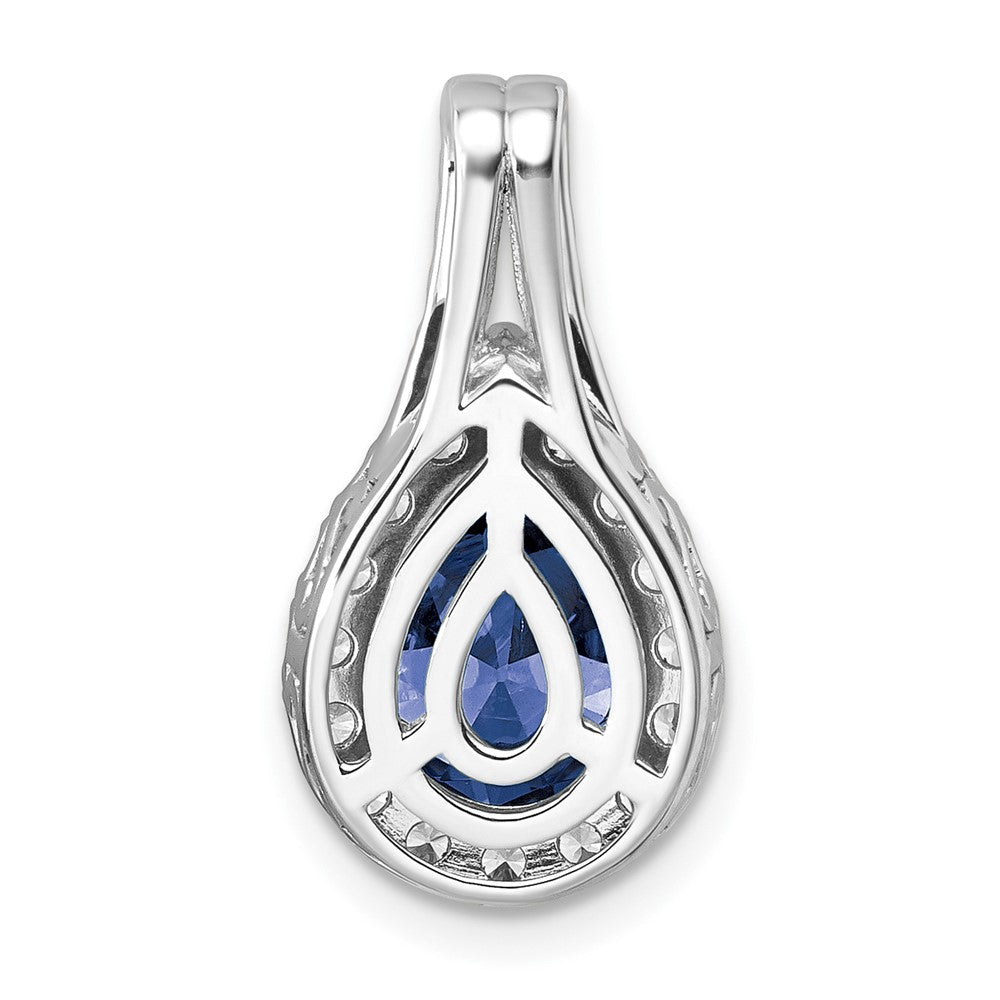 14k White Gold 14KW Lab Grown VS/SI FGH Diamond and Created Sapphire Pear Pendant