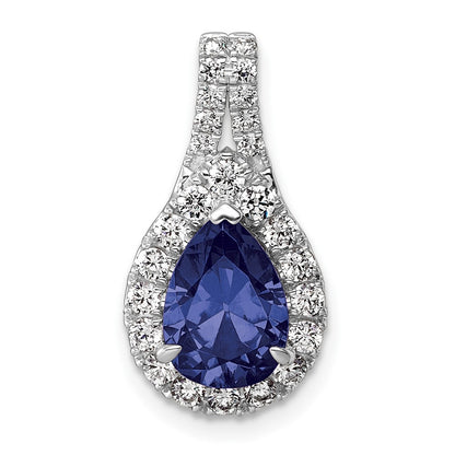 14k White Gold 14KW Lab Grown VS/SI FGH Diamond and Created Sapphire Pear Pendant
