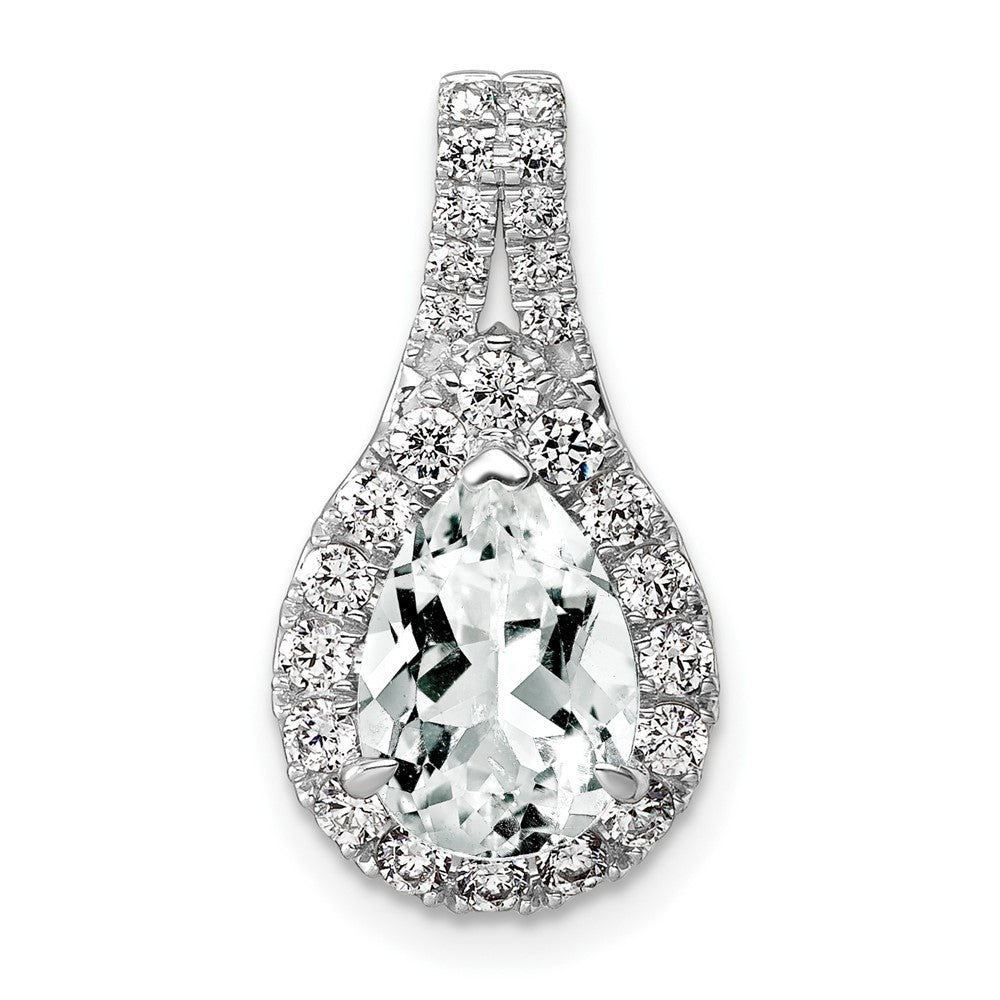 14k White Gold 14KW Lab Grown VS/SI FGH Diamond and Created White Sapphire Pear Pendant