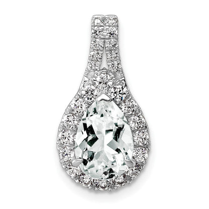 14k White Gold 14KW Lab Grown VS/SI FGH Diamond and Created White Sapphire Pear Pendant