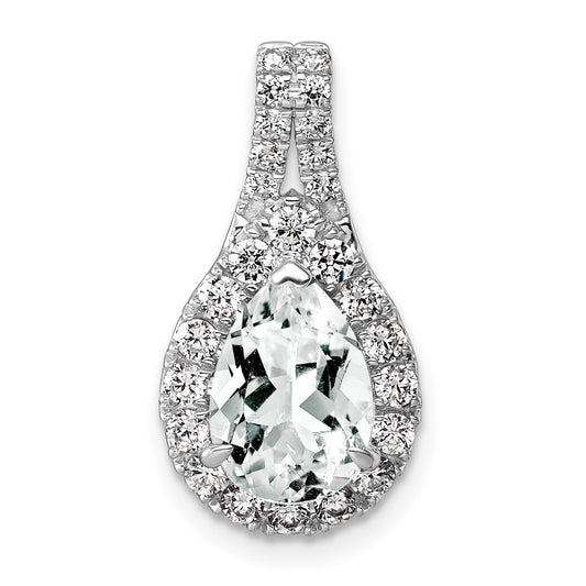 14k White Gold 14KW Lab Grown VS/SI FGH Diamond and Created White Sapphire Pear Pendant