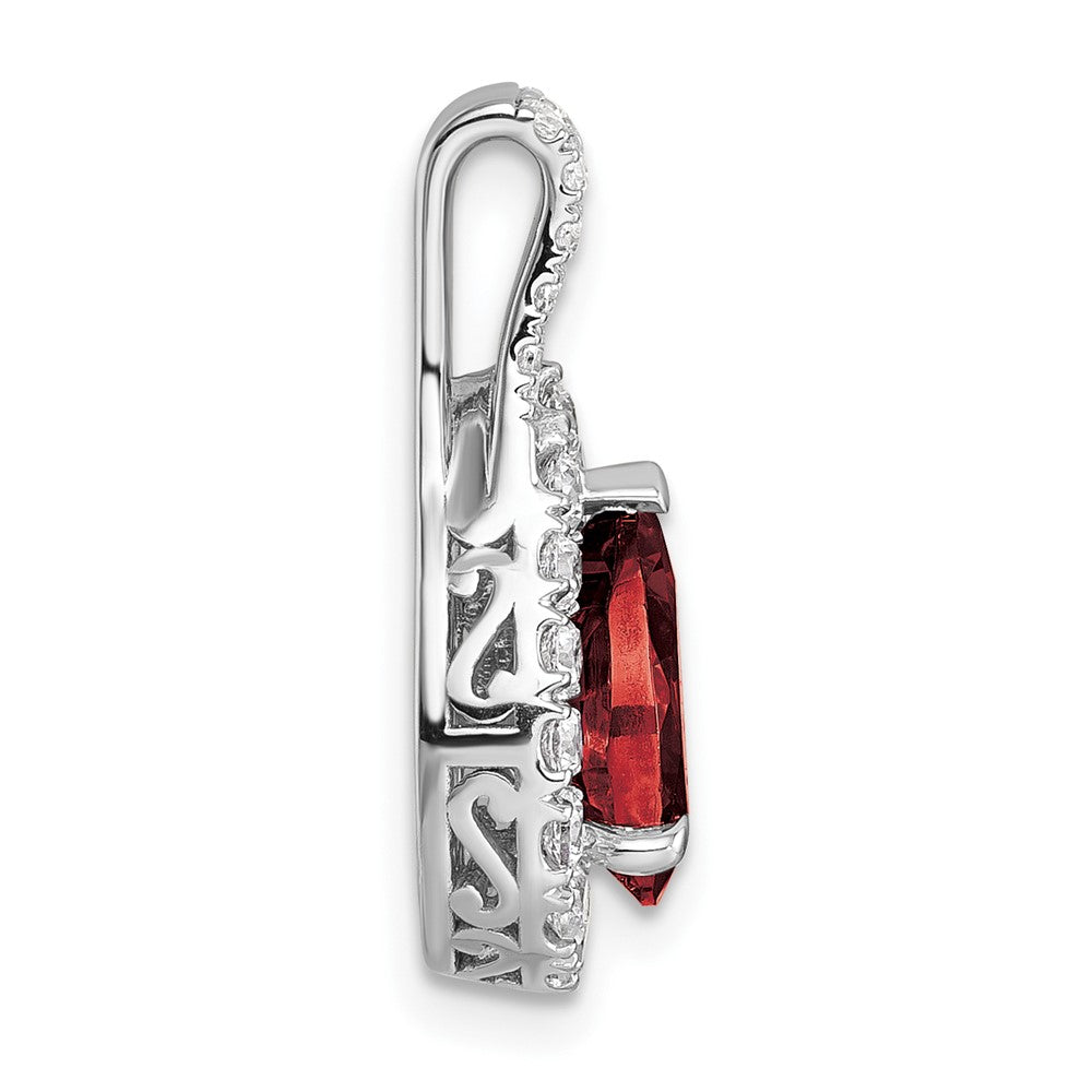 14k White Gold 14KW Lab Grown VS/SI FGH Dia and Garnet Pear Complete Pendant