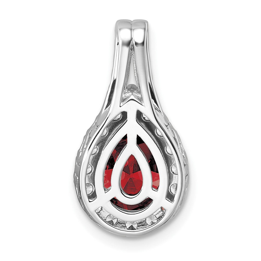 14k White Gold 14KW Lab Grown VS/SI FGH Dia and Garnet Pear Complete Pendant
