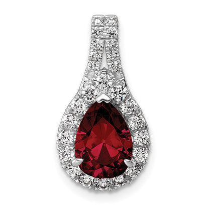 14k White Gold 14KW Lab Grown VS/SI FGH Dia and Garnet Pear Complete Pendant