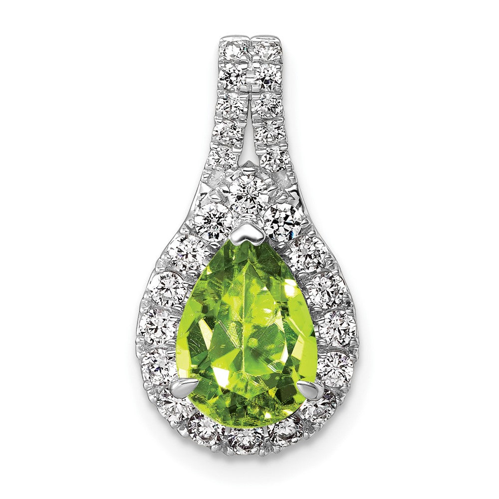 14k White Gold 14KW Lab Grown VS/SI FGH Dia and Peridot Pear Complete Pendant