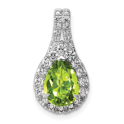 14k White Gold 14KW Lab Grown VS/SI FGH Dia and Peridot Pear Complete Pendant