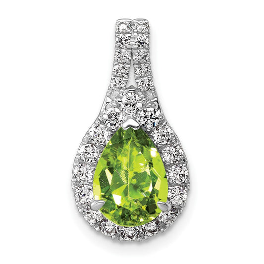 14k White Gold 14KW Lab Grown VS/SI FGH Dia and Peridot Pear Complete Pendant