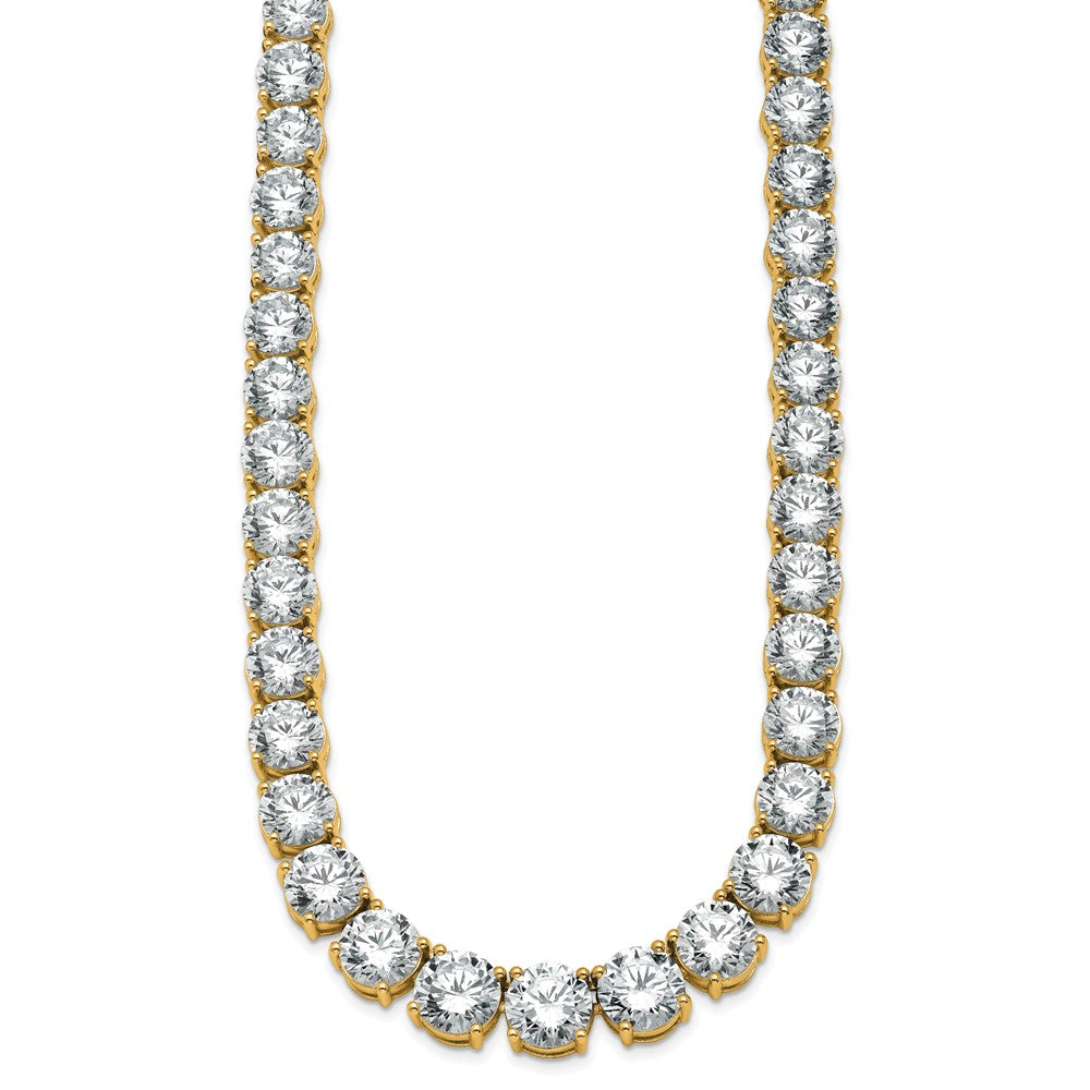 14K Yellow Gold 100 3/4 Carat Lab Grown Diamond Vs+ F+ Complete Round 20 Inch Graduated Tennis Necklace