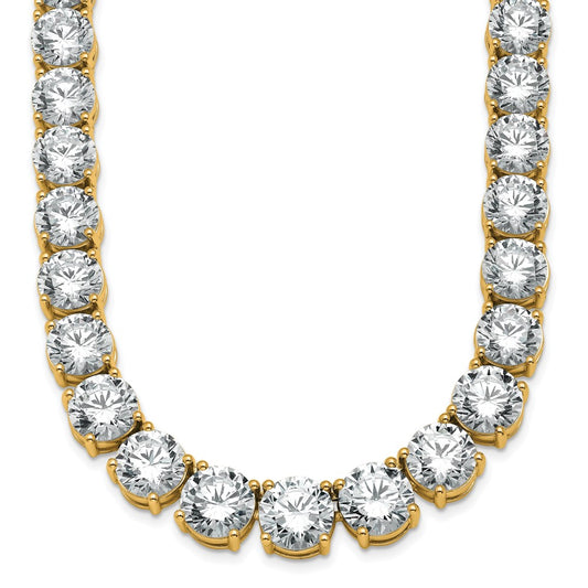 14K Yellow Gold 100 3/4 Carat Lab Grown Diamond Vs+ F+ Complete Round 20 Inch Graduated Tennis Necklace