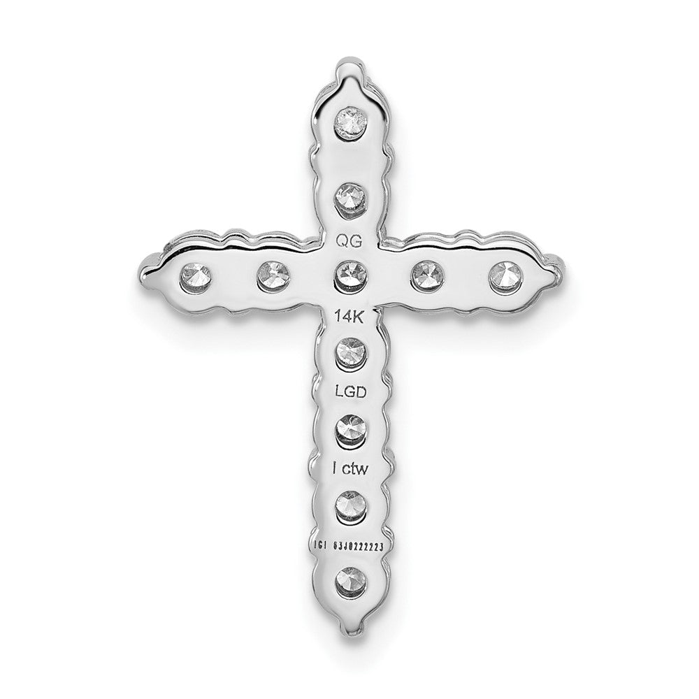 14k White Gold 1 Ct. Lab Grown Diamond VS/SI+ G+ Cross Chain Slide Pendant