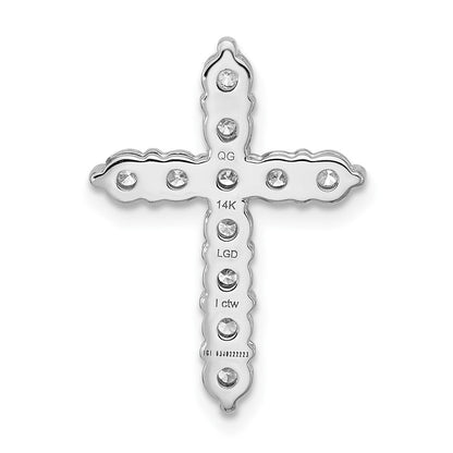 14k White Gold 1 Ct. Lab Grown Diamond VS/SI+ G+ Cross Chain Slide Pendant