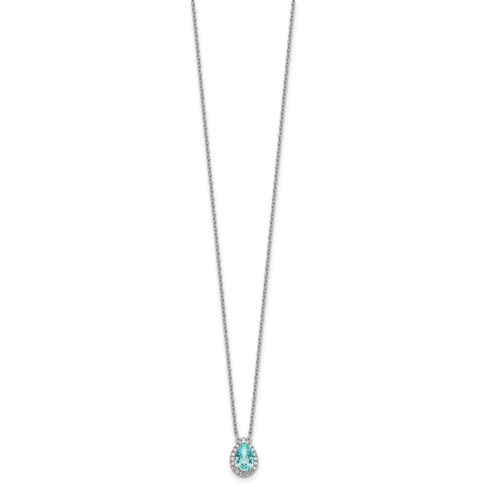 Pure Serenity 14k White Gold 1/6 Ct. Lab Grown Diamond VS/SI+ G+ and Lab Created Paraiba 18 inch Oval Halo Pendant Necklace