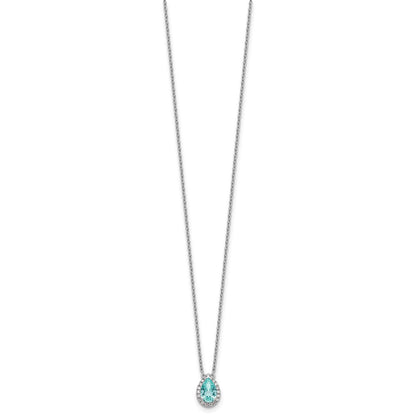Pure Serenity 14k White Gold 1/6 Ct. Lab Grown Diamond VS/SI+ G+ and Lab Created Paraiba 18 inch Oval Halo Pendant Necklace