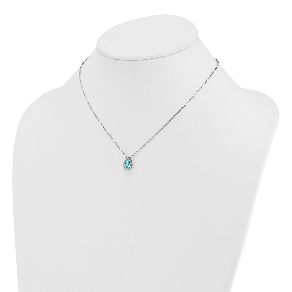 Pure Serenity 14k White Gold 1/6 Ct. Lab Grown Diamond VS/SI+ G+ and Lab Created Paraiba 18 inch Oval Halo Pendant Necklace