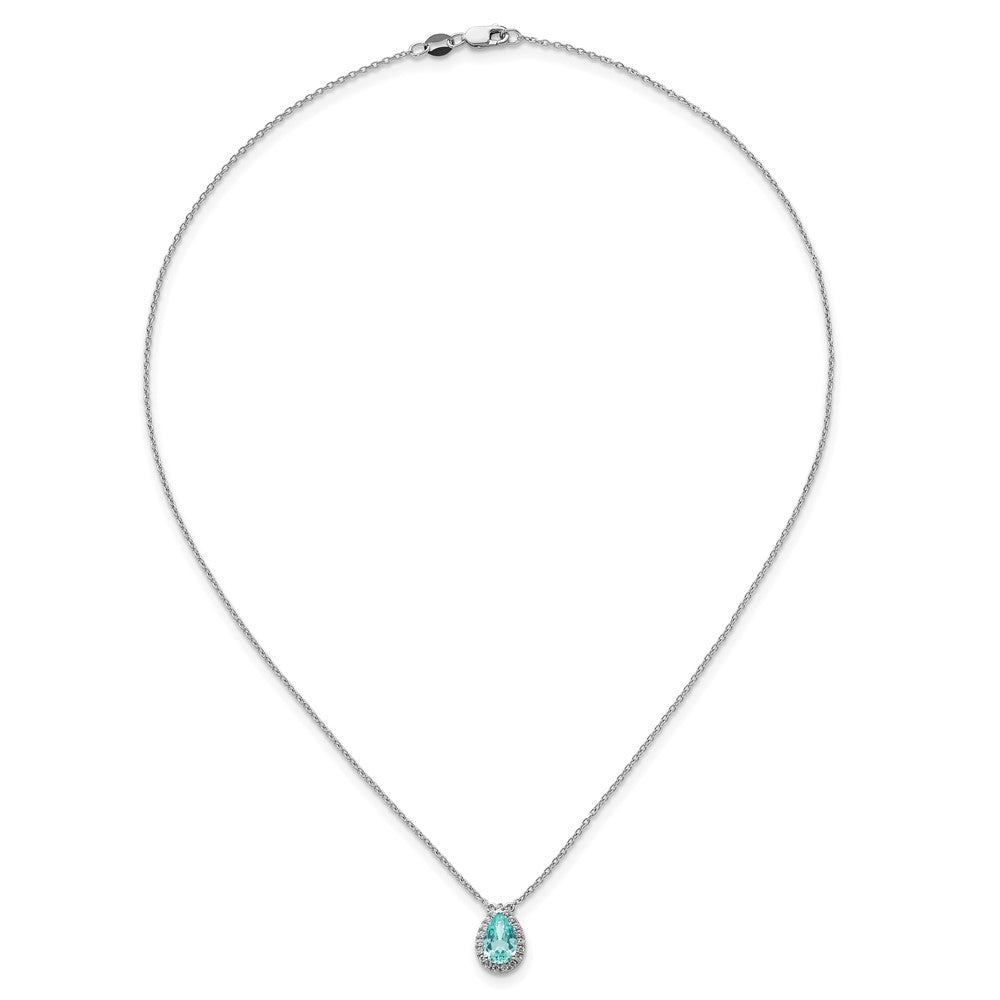 Pure Serenity 14k White Gold 1/6 Ct. Lab Grown Diamond VS/SI+ G+ and Lab Created Paraiba 18 inch Oval Halo Pendant Necklace