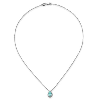 Pure Serenity 14k White Gold 1/6 Ct. Lab Grown Diamond VS/SI+ G+ and Lab Created Paraiba 18 inch Oval Halo Pendant Necklace