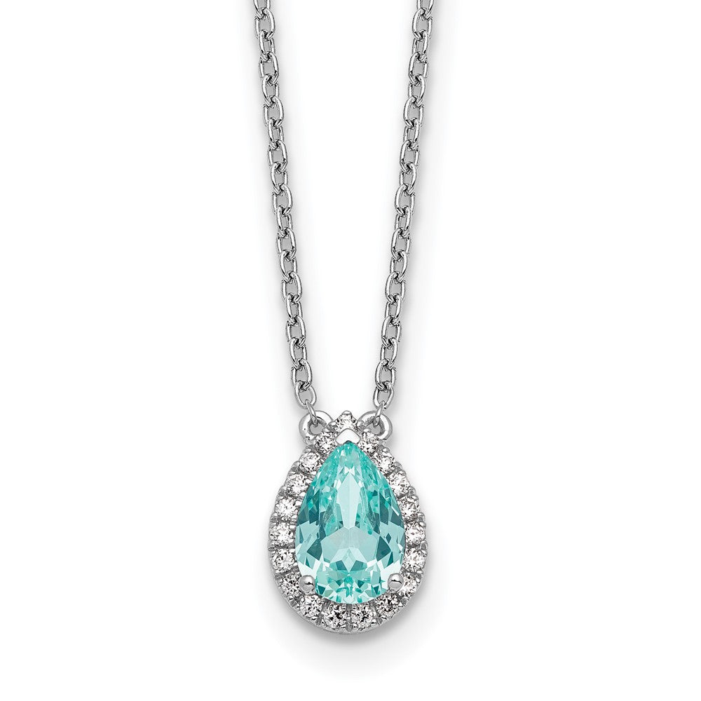 Pure Serenity 14k White Gold 1/6 Ct. Lab Grown Diamond VS/SI+ G+ and Lab Created Paraiba 18 inch Oval Halo Pendant Necklace