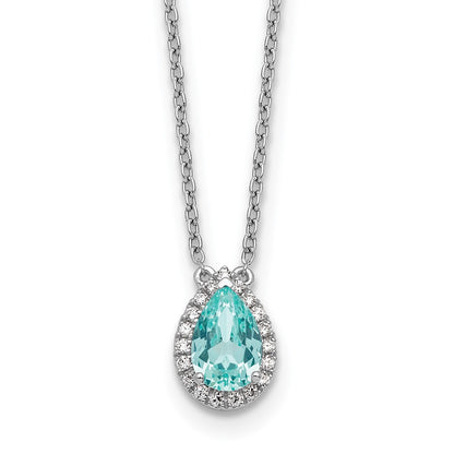 Pure Serenity 14k White Gold 1/6 Ct. Lab Grown Diamond VS/SI+ G+ and Lab Created Paraiba 18 inch Oval Halo Pendant Necklace