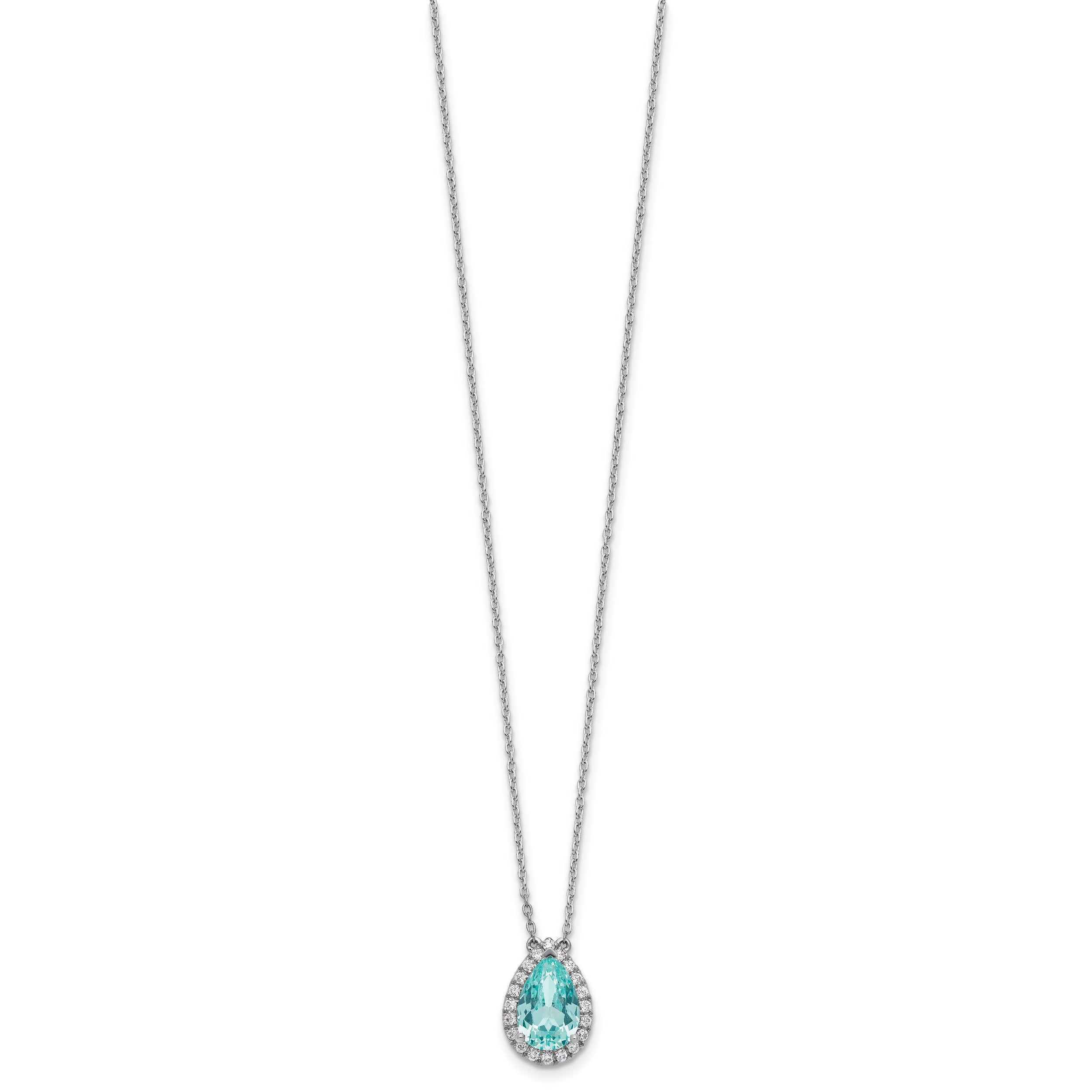 Pure Serenity 14k White Gold 1/4 Ct. Lab Grown Diamond VS/SI+ G+ and Lab Created Paraiba 18 inch Oval Halo Pendant Necklace