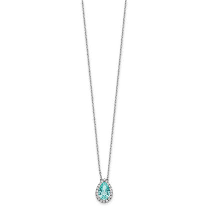 Pure Serenity 14k White Gold 1/4 Ct. Lab Grown Diamond VS/SI+ G+ and Lab Created Paraiba 18 inch Oval Halo Pendant Necklace