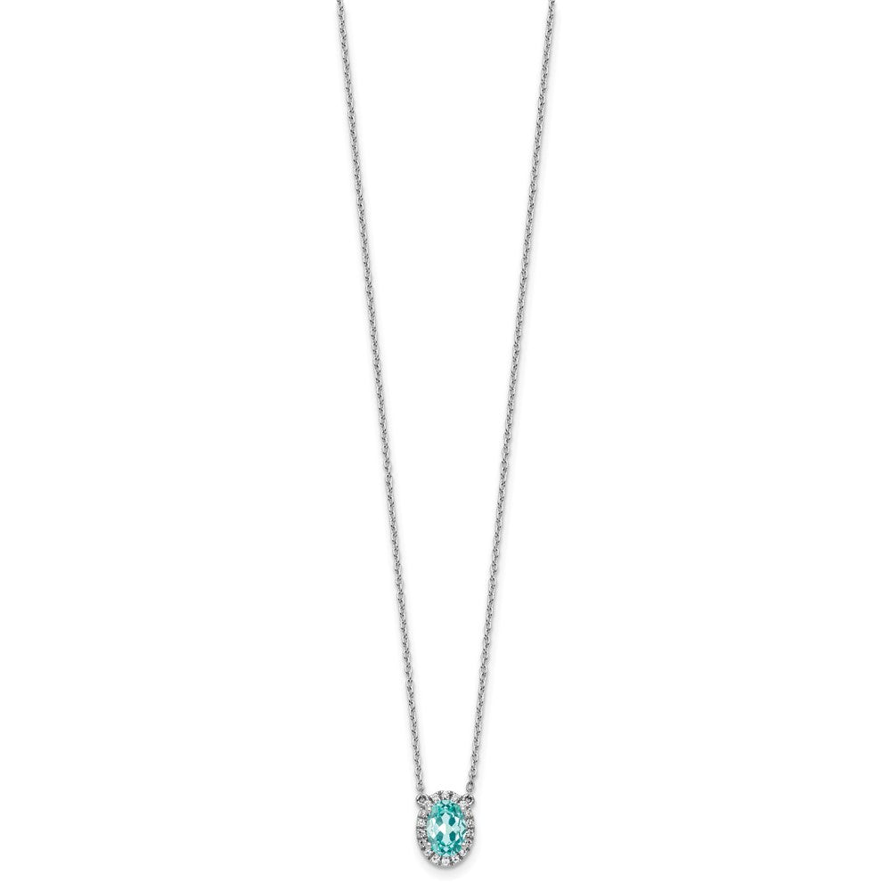 Pure Serenity 14k White Gold 1/8 Ct. Lab Grown Diamond VS/SI+ G+ and Lab Created Paraiba 18 inch Oval Halo Pendant Necklace