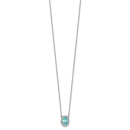 Pure Serenity 14k White Gold 1/8 Ct. Lab Grown Diamond VS/SI+ G+ and Lab Created Paraiba 18 inch Oval Halo Pendant Necklace