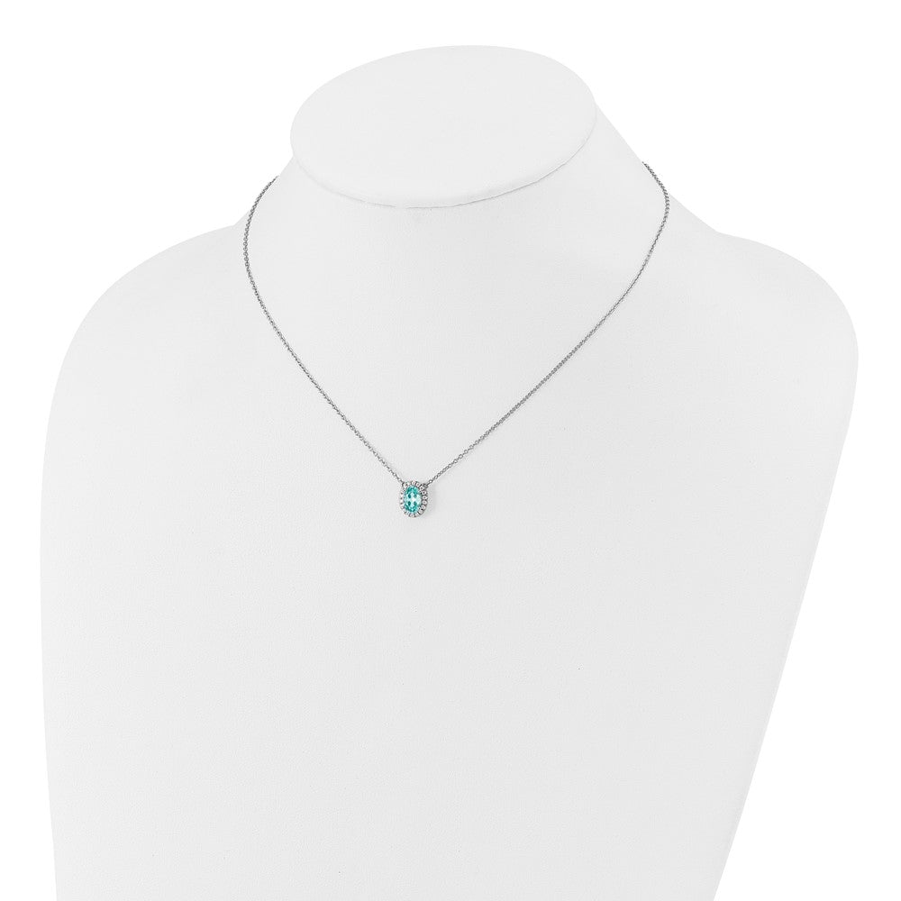 Pure Serenity 14k White Gold 1/8 Ct. Lab Grown Diamond VS/SI+ G+ and Lab Created Paraiba 18 inch Oval Halo Pendant Necklace