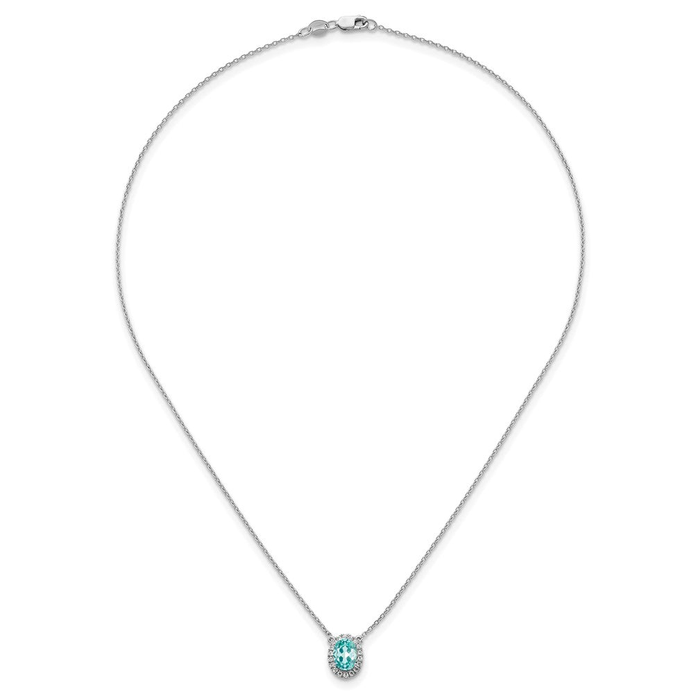 Pure Serenity 14k White Gold 1/8 Ct. Lab Grown Diamond VS/SI+ G+ and Lab Created Paraiba 18 inch Oval Halo Pendant Necklace